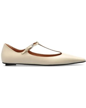 The Attico Juno Ballerina Pointed Toe T-Strap Flat - Wit