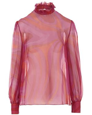 PUCCI Silk Chiffon Blouse With Marble Print - Pink