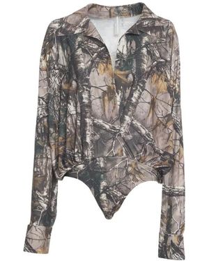 Norma Kamali Camouflage-Inspired Long-Sleeved Top With Deep V-N - Grau