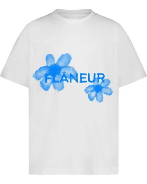 flâneur Floral Watercolor T-Shirt - Blau
