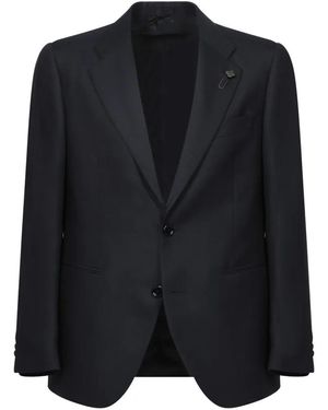Lardini Wool Blazer With Unique Lapel Pin Detail - Schwarz