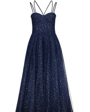 Swing Abendkleid Mit Tüll & Silberfarbenen Tupfen - Blau