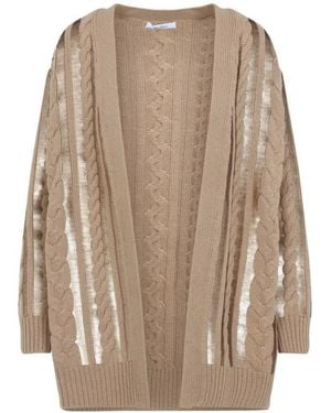 Max Mara Cable Knit Sweater With Sheer Panel Sleeves - Natur