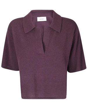 Lisa Yang Cropped Cashmere Top With Classic Collar And V-Nec - Lila
