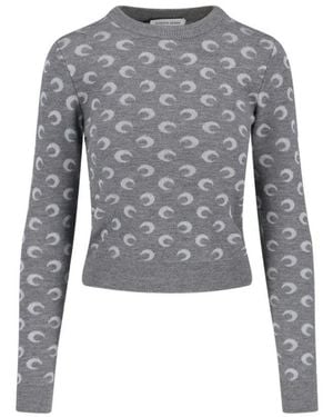 Marine Serre Cropped Sweater With Crescent Moon Pattern - Grau