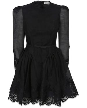 Zimmermann Lace-Trimmed Silk And Linen Minidress - Schwarz