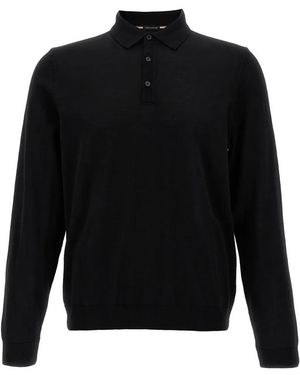 HUGO Polo Shirt-Style Wool Sweater - Schwarz