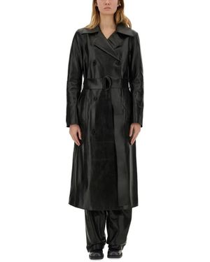 Stand Studio "Paris" Double-Breasted Leather Coat - Schwarz