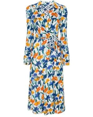 Diane von Furstenberg Statement Wrap Dress With Floral Print And Tie Det - Blau