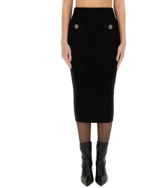 Balmain Ribbed Midi Skirt - Schwarz