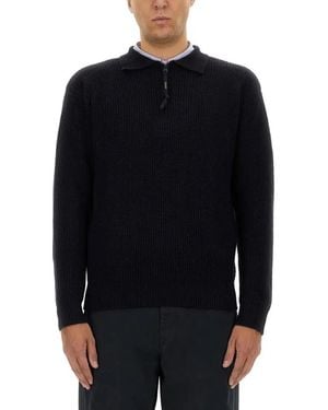 Aspesi Textured Ribbed Wool Jersey - Blau