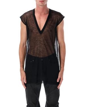 Rick Owens Sheer Wool Deep V Tank - Schwarz