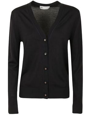 Tory Burch Fitted V-Neck Cardigan With Decorative Buttons - Schwarz