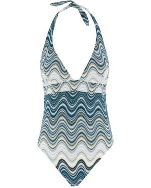 Mc2 Saint Barth One-Piece Swimming Costume With Deep V-Neckline - Blau