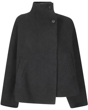 Boboutic Soft Fabric Double-Breasted Jacket With High Colla - Schwarz