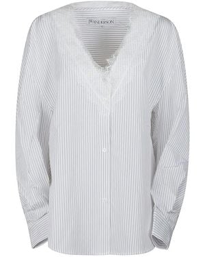 JW Anderson Lace Trim V Neck Shirt - Grau