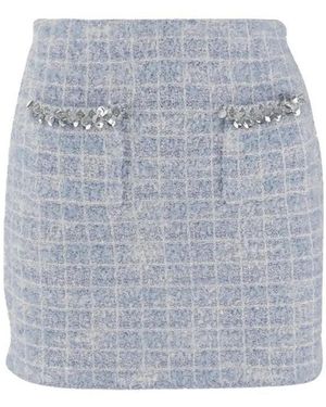 Self-Portrait Viscose Blend Miniskirt With Pockets - Blau