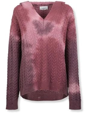 Laneus Textured Knit Hoodie With Relaxed Fit And Hood - Lila