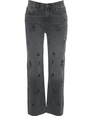 Liu Jo Straight Leg Jeans With Rhinestones - Schwarz