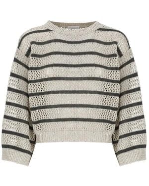 Brunello Cucinelli Striped Linen And Cotton Sweater - Natur