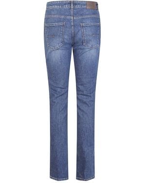 Fay Stretch Cotton Denim Jeans With Iconic Leather Pat - Blau