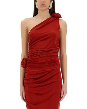 Magda Butrym Single Shouldered Ruched Top With Floral Detail - Rot