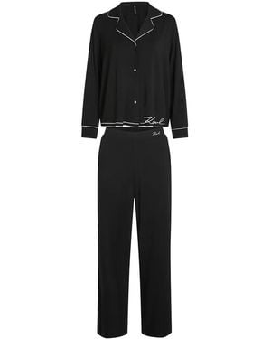 Karl Lagerfeld Signature Langes Pyjama-Set - Schwarz