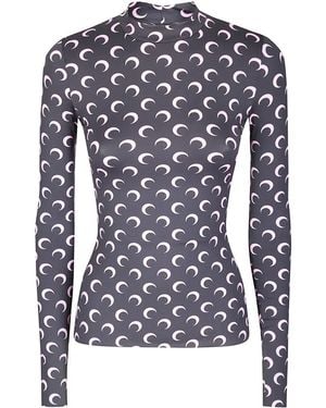 Marine Serre Long-Sleeved High Neck Top With Moon Print Design - Blau
