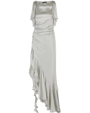 Amen Rhinestone-Trim Satin Dress - Grau