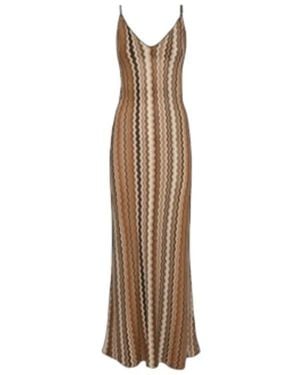 Mc2 Saint Barth Chevron Pattern Maxi Dress With Deep V-Neck And Cr - Natur