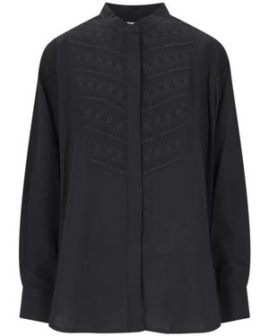 Isabel Marant Embroidered Tencel Shirt With Mandarin Colla - Schwarz