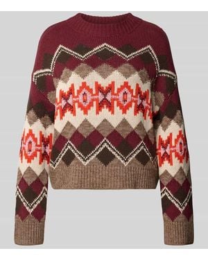 Ouí Strickpullover im Allover-Look mit Rundhalsausschnitt - Rot