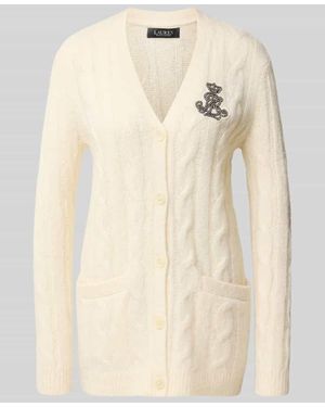 Ralph Lauren Cardigan aus Mohair mit Logo-Strassapplikation - Natur