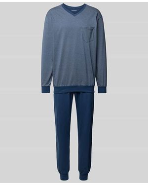 Schiesser Pyjama mit V-Ausschnitt - Blau