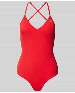 PUMA Badeanzug mit V-Ausschnitt - Rot
