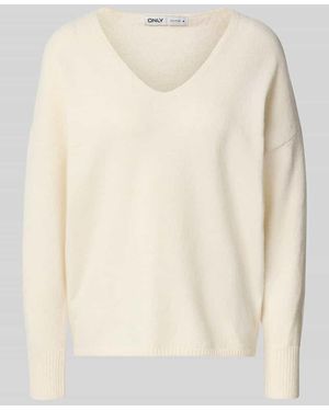 ONLY Relaxed Fit Pullover mit V-Ausschnitt - Natur