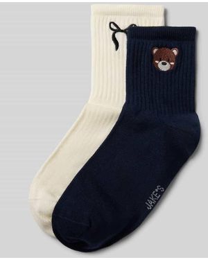 Jake*s Socken mit Label-Print im 2er-Pack - Blau