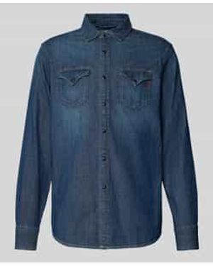 Replay Regular Fit Jeansoverhemd Met Borstzakken En Labelstitching - Blauw