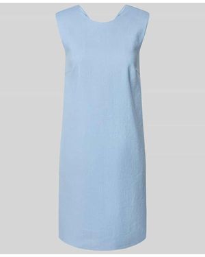 Windsor. Knielanges Kleid aus Leinen-Mix mit Rundhalsausschnitt - Blau
