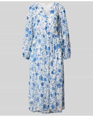 ROBE LÉGÈRE Midikleid aus reiner Viskose mit floralem Allover-Print - Blau