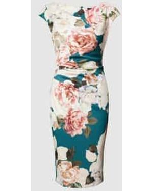 Swing Knielange Cocktailjurk Met Bloemenmotief - Wit