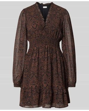 Apricot Minikleid mit elastischem Taillenband und V-Ausschnitt - Braun