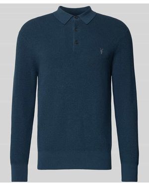 AllSaints Strickpullover mit Polokragen und Knopfleiste - Blau