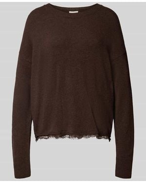 Milano Italy Relaxed Fit Strickpullover mit Spitze - Braun