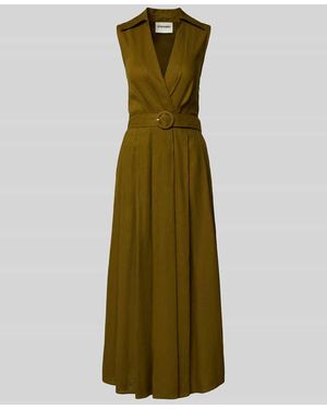 Stefanel Maxikleid aus Leinen-Viskose-Mix mit Gürtel - Grün