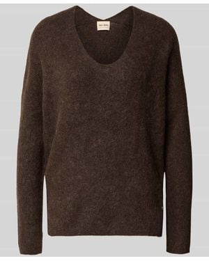 Mos Mosh Strickpullover aus Woll-Mix mit V-Ausschnitt Modell 'THORA' - Braun