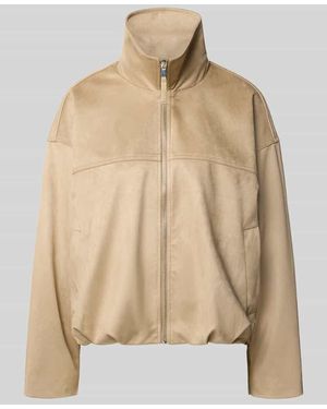 Gina Tricot Jacke in Leder-Optik mit Reißverschluss und Eingrifftaschen - Natur
