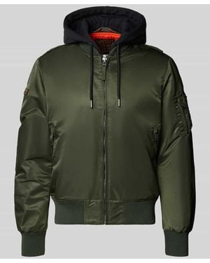 Superdry Bomberjacke mit Kapuze und Reißverschlusstaschen - Grün