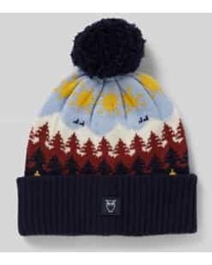 Knowledge Cotton Muts Van Wol Met Brede Omslag, Model 'Faroe Island' - Blauw