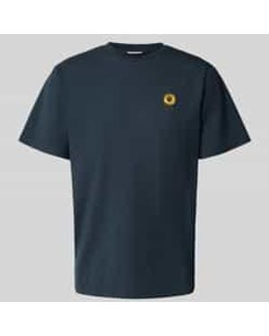 Forét T-Shirt Met Motiefstitching, Model 'Tournesol' - Blauw